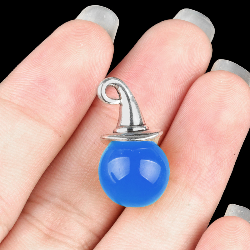 Canelian 12mm Gemstone Balls Silver Wizard Cap Pendant for Making Jewlery Stone Sphere Beads Halloween Charms