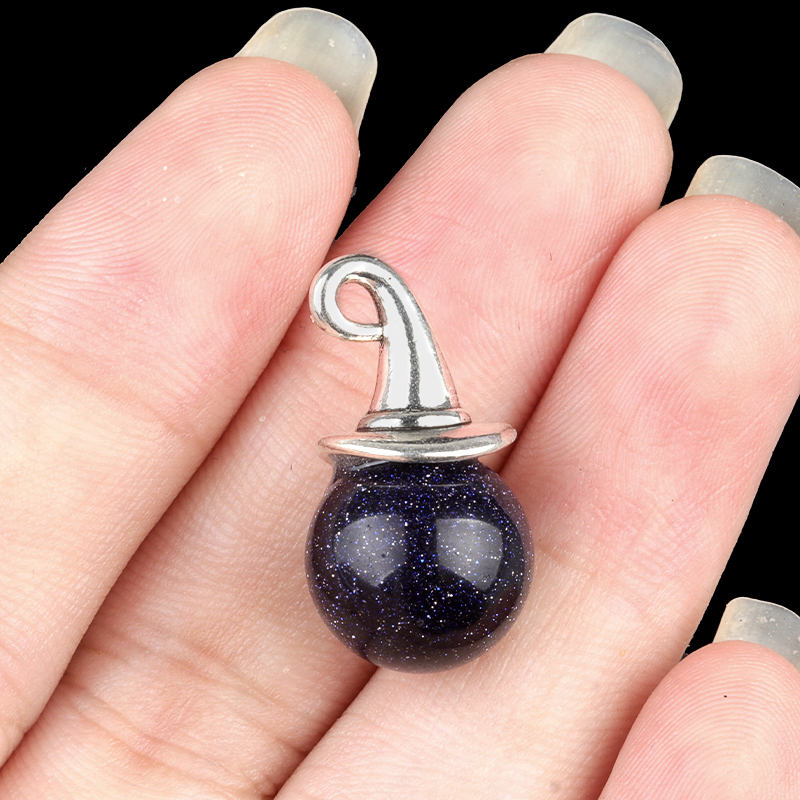 12mm Gemstone Balls Silver Wizard Cap Pendant for Making Jewlery Stone Sphere Beads Halloween Charms