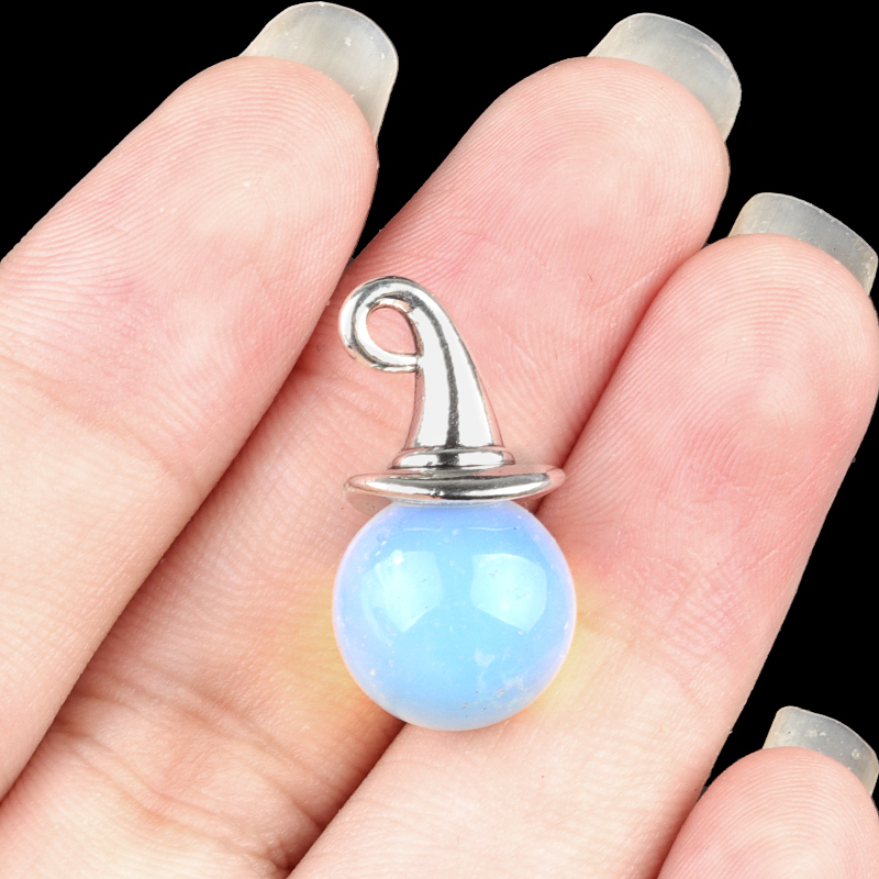 Canelian 12mm Gemstone Balls Silver Wizard Cap Pendant for Making Jewlery Stone Sphere Beads Halloween Charms