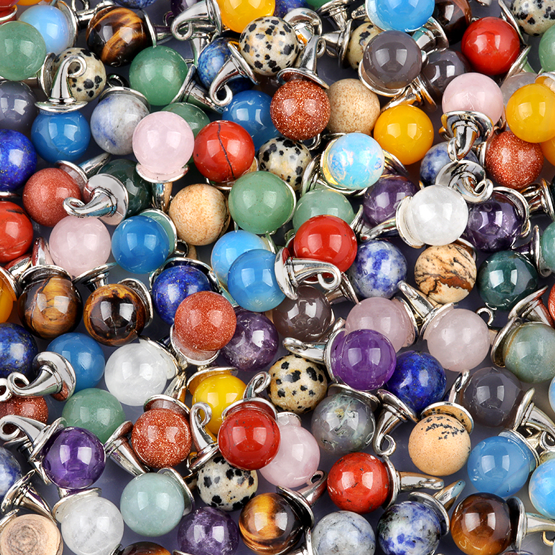 Canelian 12mm Gemstone Balls Silver Wizard Cap Pendant for Making Jewlery Stone Sphere Beads Halloween Charms