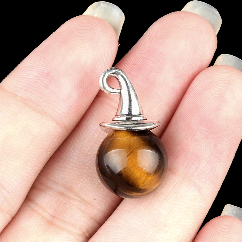 12mm Gemstone Balls Silver Wizard Cap Pendant for Making Jewlery Stone Sphere Beads Halloween Charms