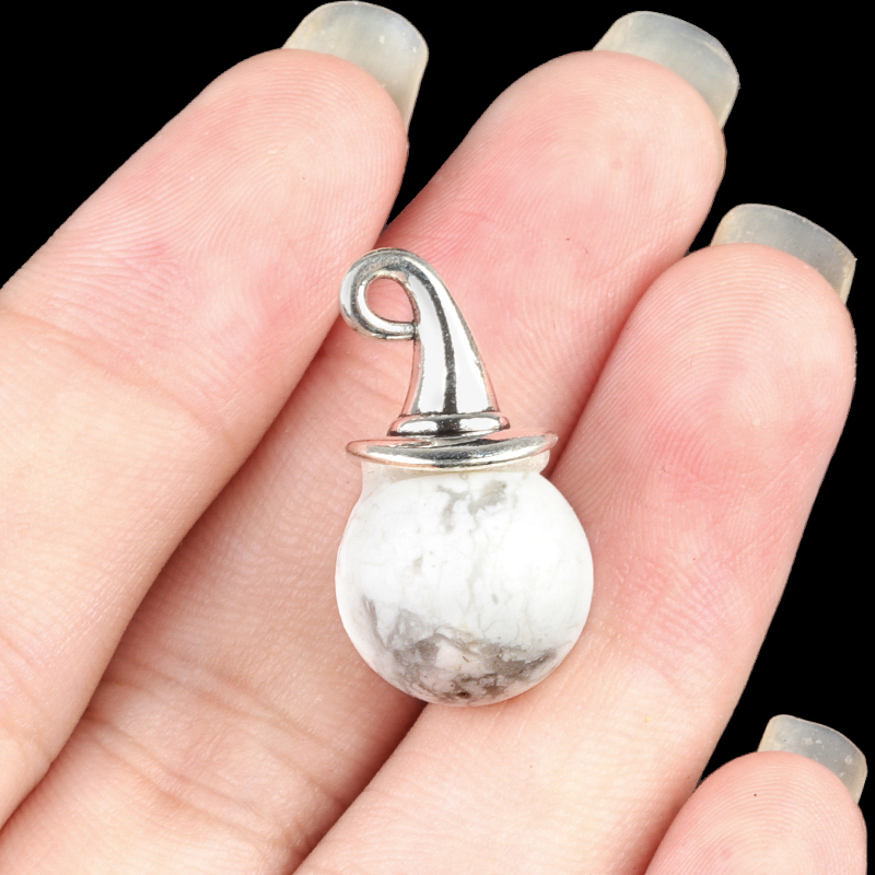 12mm Gemstone Balls Silver Wizard Cap Pendant for Making Jewlery Stone Sphere Beads Halloween Charms