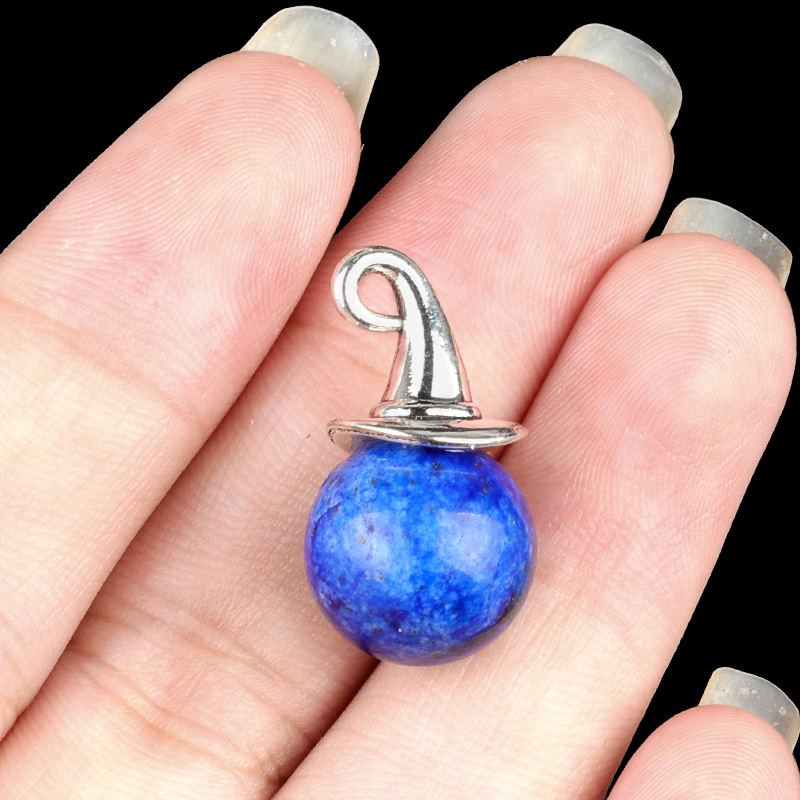 12mm Gemstone Balls Silver Wizard Cap Pendant for Making Jewlery Stone Sphere Beads Halloween Charms