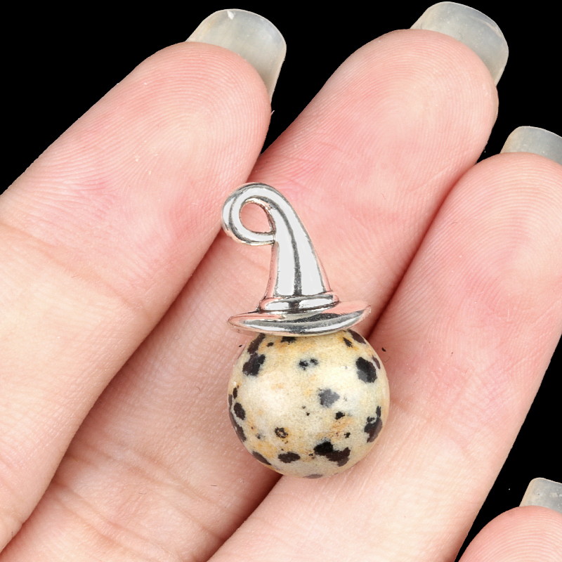 Canelian 12mm Gemstone Balls Silver Wizard Cap Pendant for Making Jewlery Stone Sphere Beads Halloween Charms