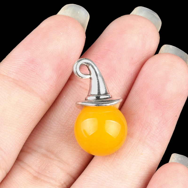 Canelian 12mm Gemstone Balls Silver Wizard Cap Pendant for Making Jewlery Stone Sphere Beads Halloween Charms