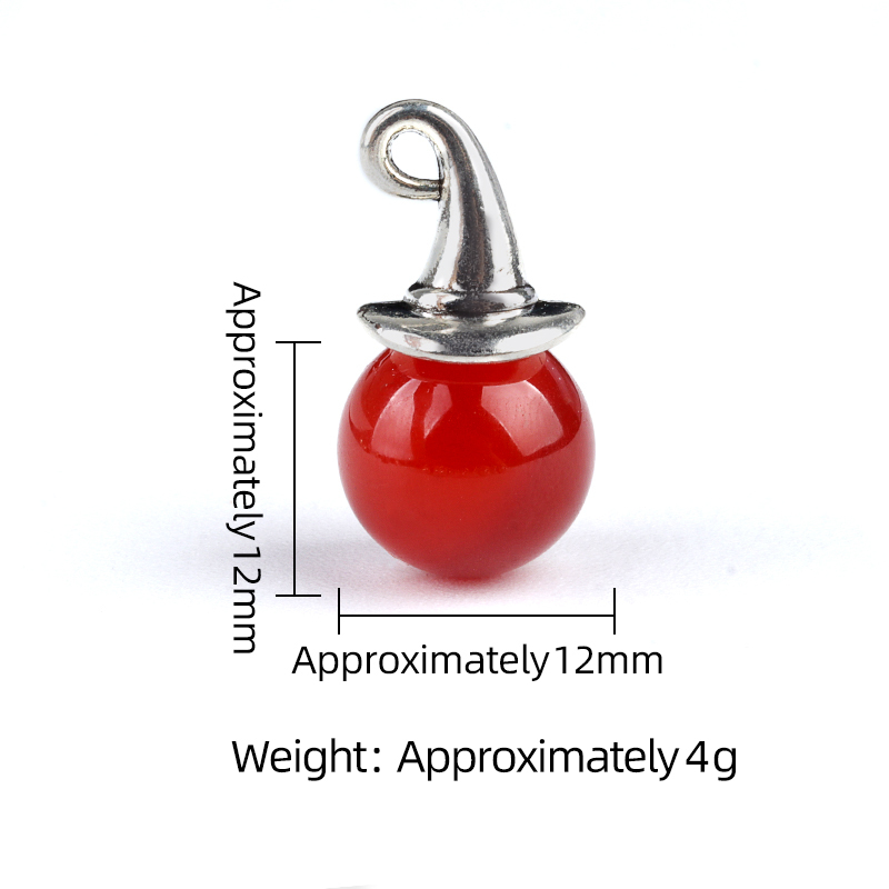 12mm Gemstone Balls Silver Wizard Cap Pendant for Making Jewlery Stone Sphere Beads Halloween Charms