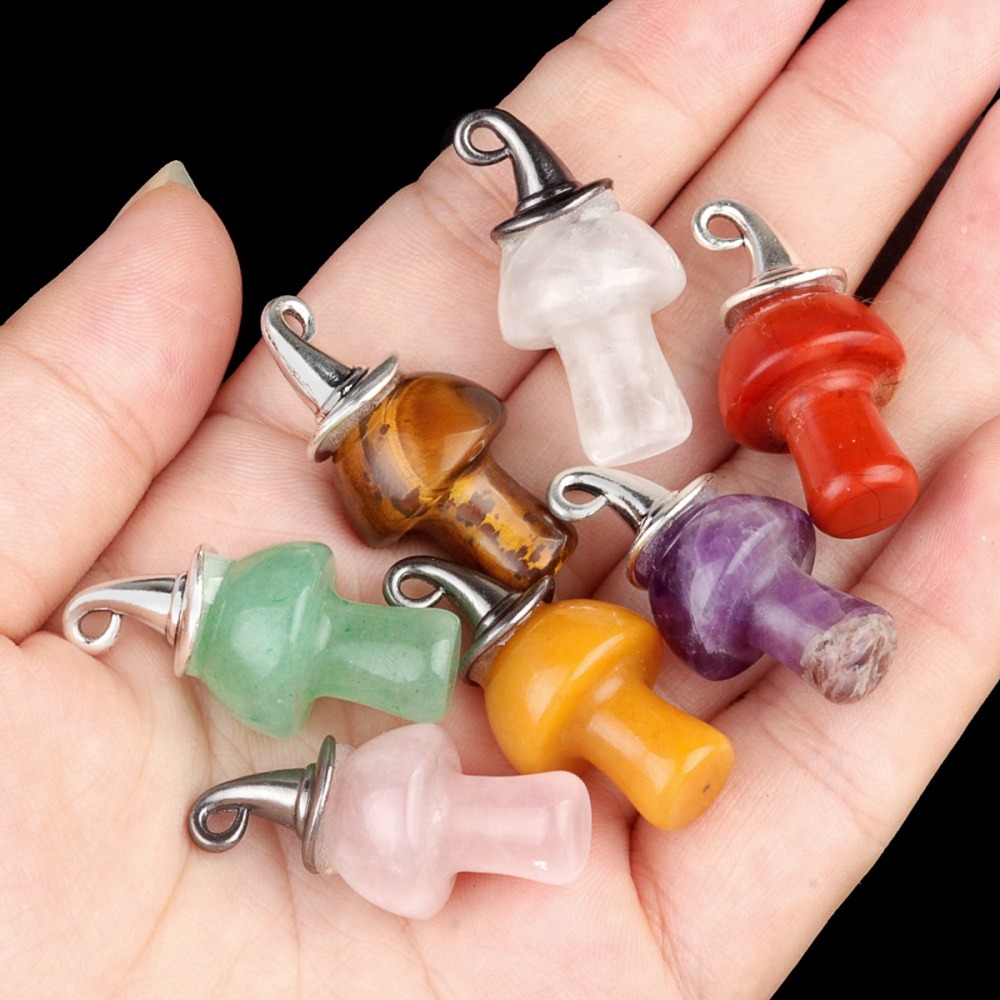 Gemstone Mushroom Wizard Cap Pendant for Making Jewlery 15X20mm Stone Halloween Charms