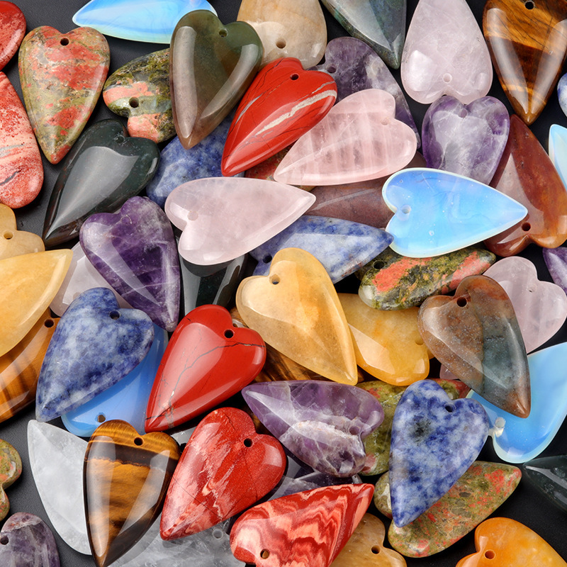 Love Heart Gemstone Pendant for Making Jewelry 20x40MM