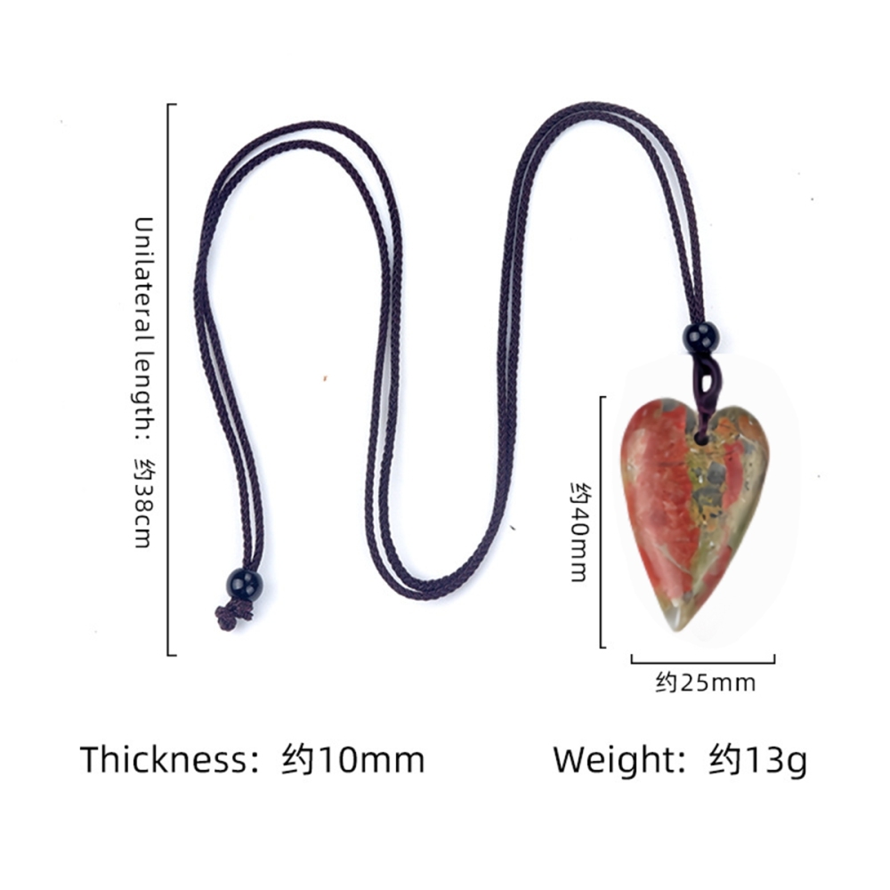 Women Gemstone Heart Pendant Necklace  Adjustable Rope Chain Healing Chakra Crystal Choker Jewelry