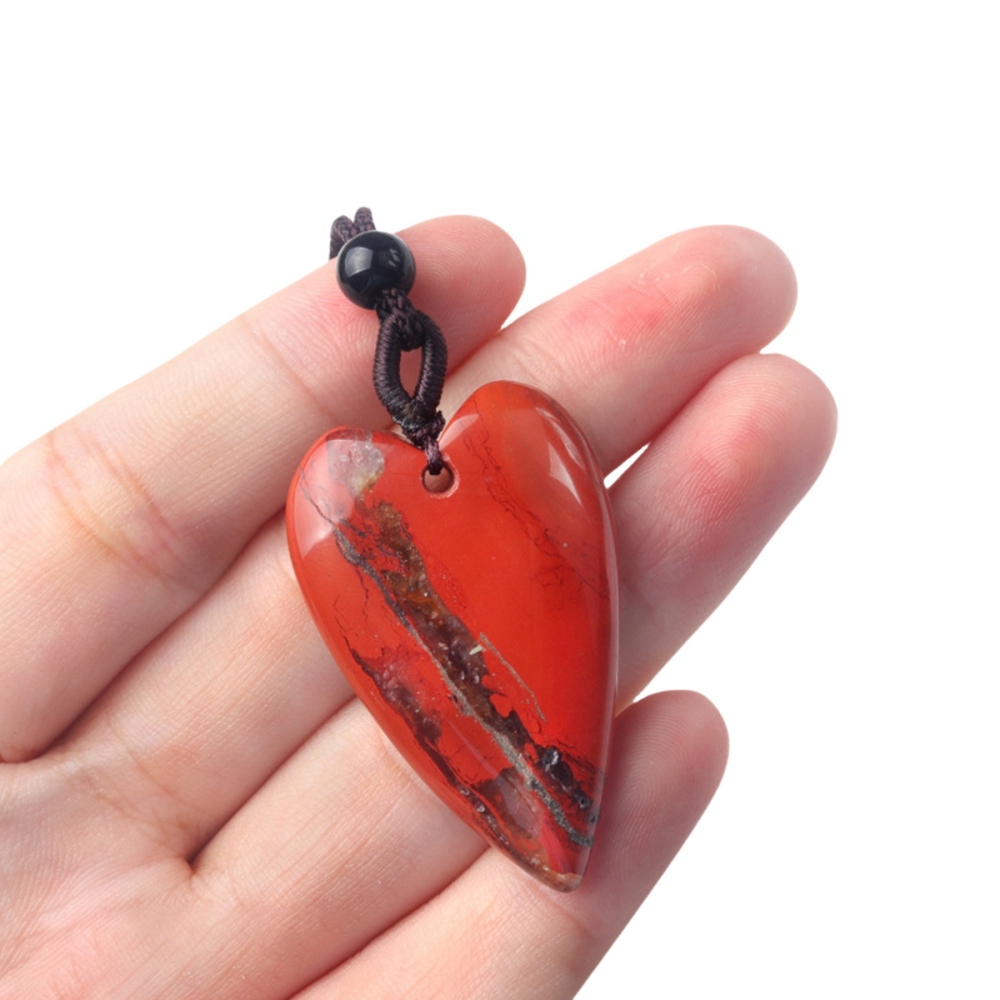 Women Gemstone Heart Pendant Necklace  Adjustable Rope Chain Healing Chakra Crystal Choker Jewelry