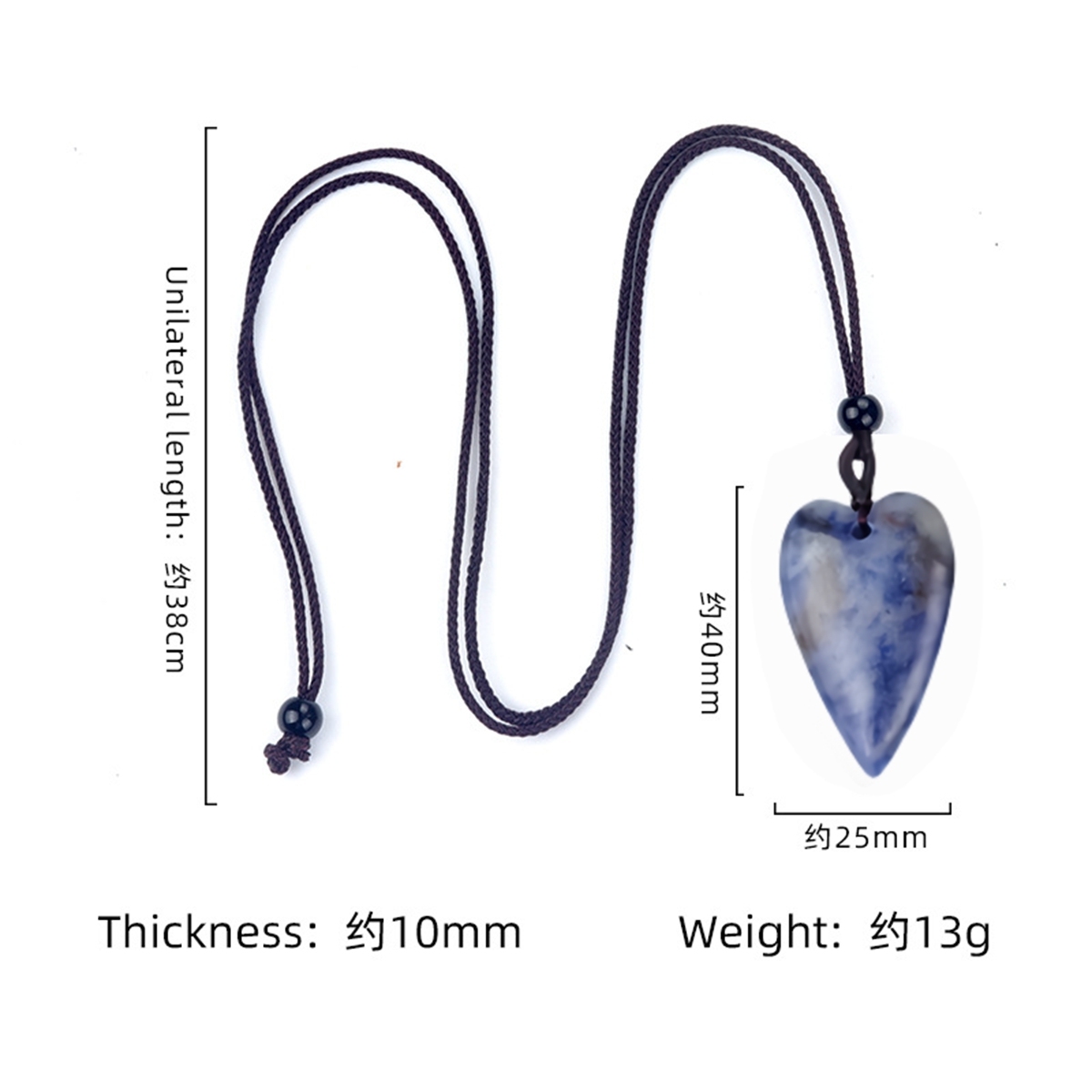 Women Unakite Heart Pendant Necklace  Adjustable Rope Chain Healing Chakra Crystal Choker Jewelry