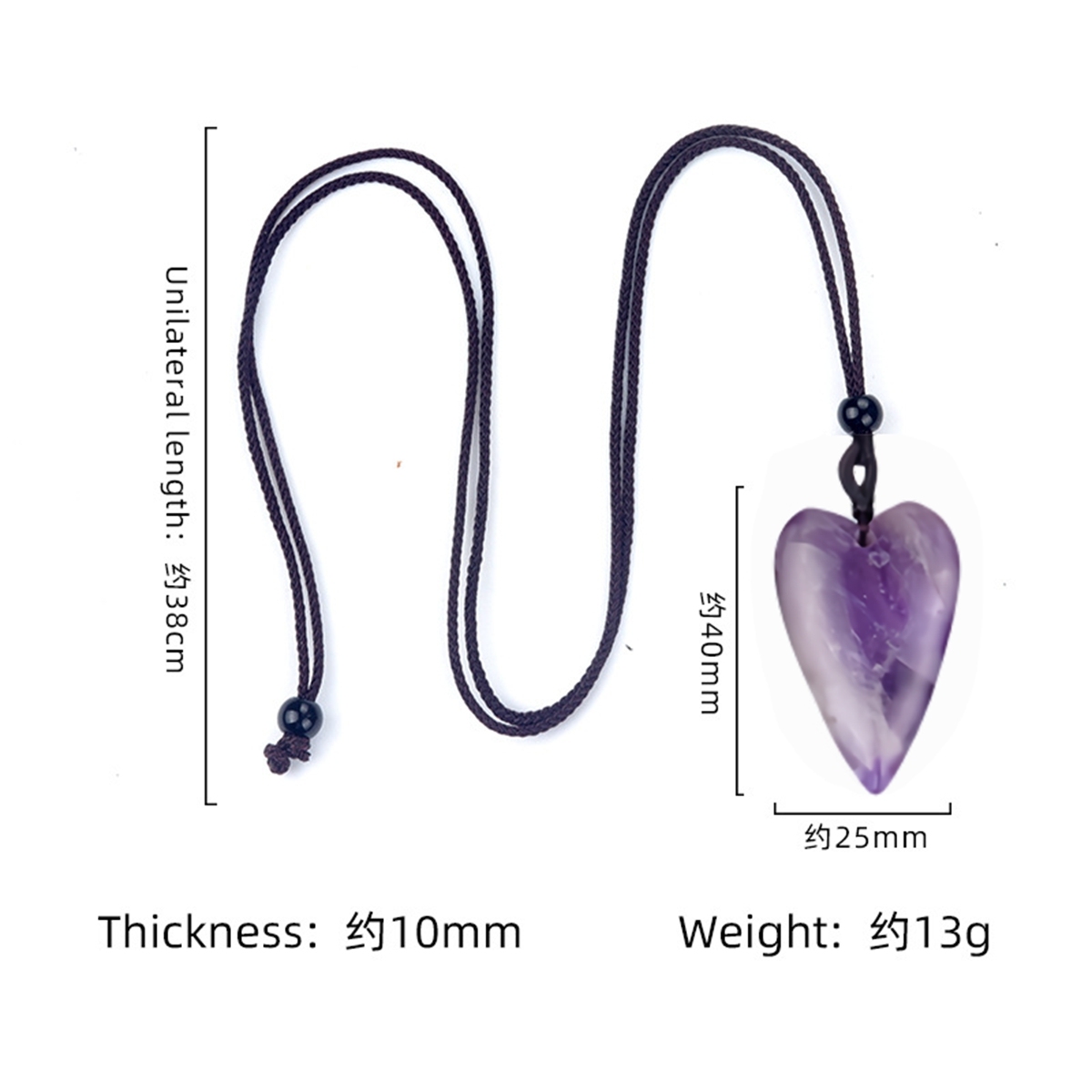 Women Gemstone Heart Pendant Necklace  Adjustable Rope Chain Healing Chakra Crystal Choker Jewelry