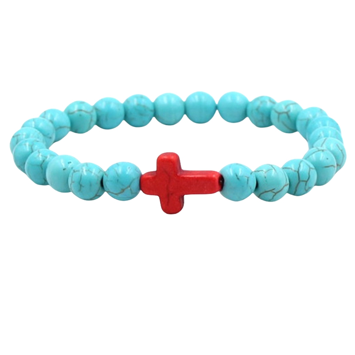 Multi Color Cross Turquoise Stone 8MM Beads Stretch Bracelets
