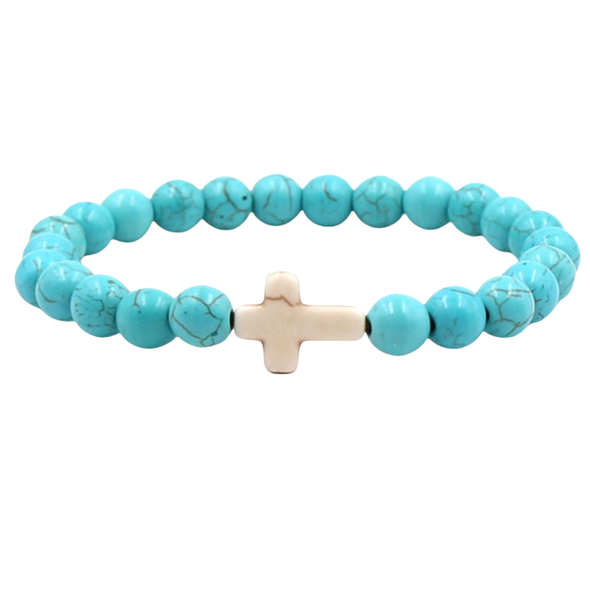 Multi Color Cross Turquoise Stone 8MM Beads Stretch Bracelets