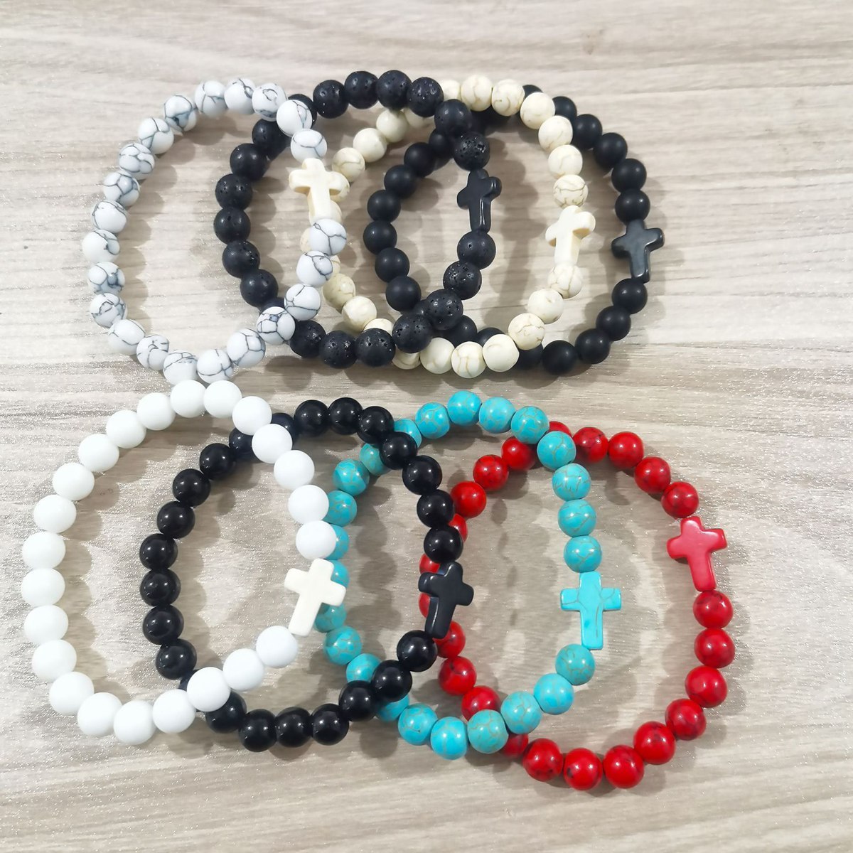 Colorful Turquoise Cross 8MM Stone Beads Stretch Bracelets for Women Men