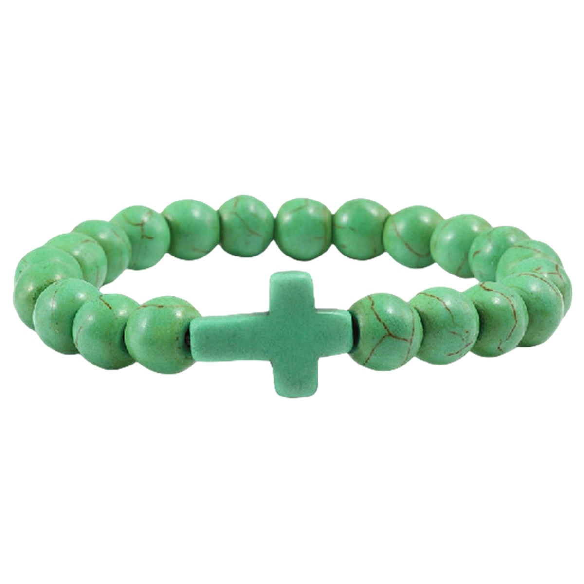 Colorful Turquoise Cross 8MM Stone Beads Stretch Bracelets for Women Men