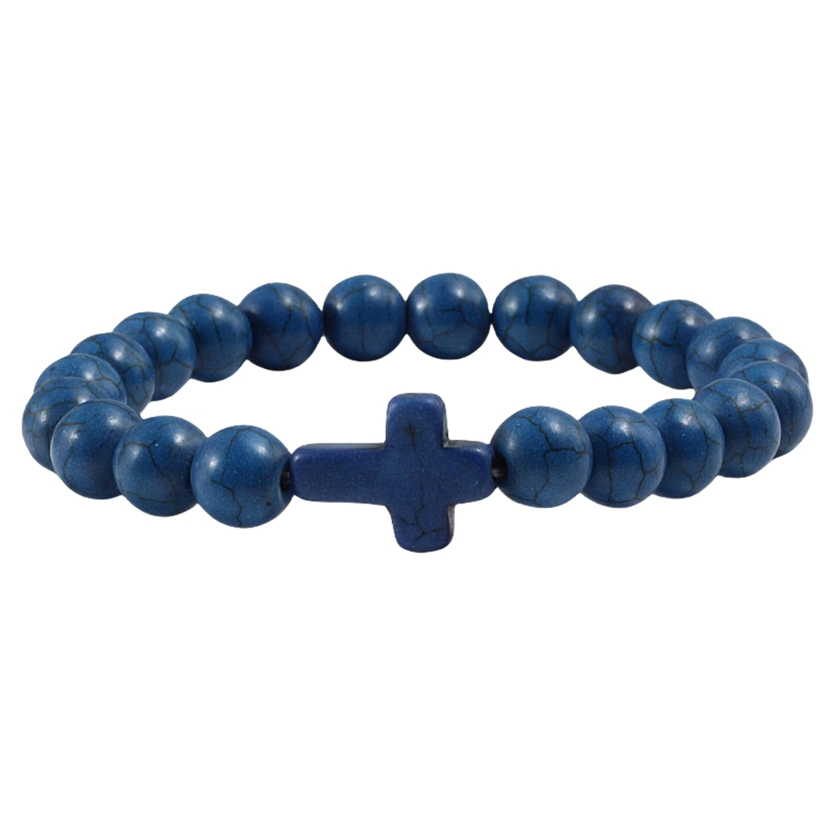 Colorful Turquoise Cross 8MM Stone Beads Stretch Bracelets for Women Men