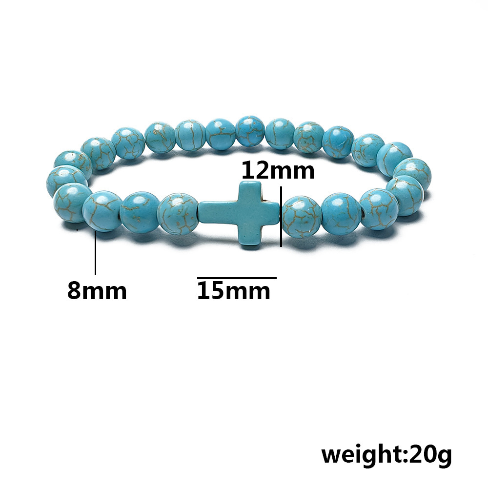 Multi Color Cross Turquoise Stone 8MM Beads Stretch Bracelets