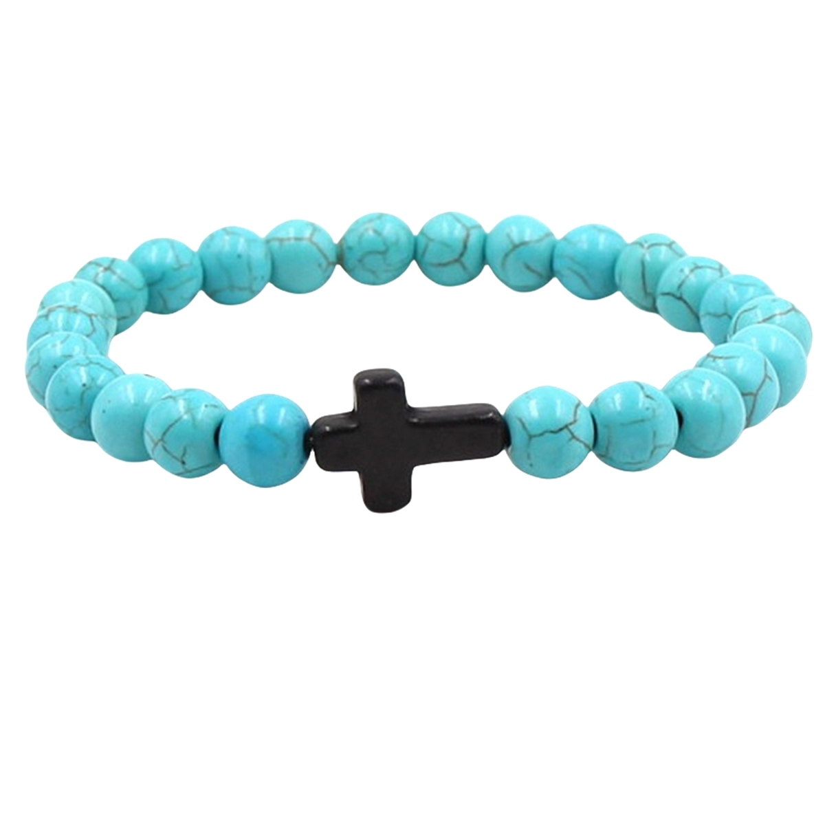 Multi Color Cross Turquoise Stone 8MM Beads Stretch Bracelets