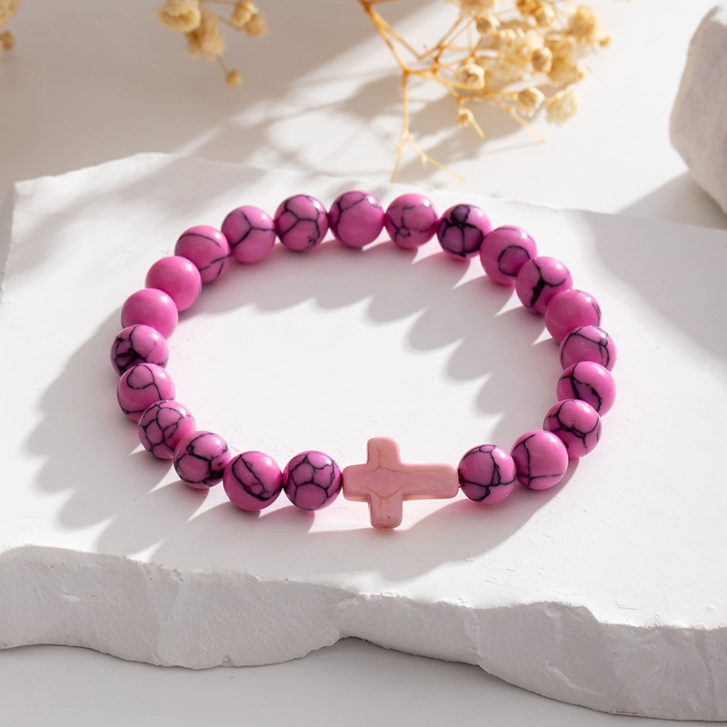 Colorful Turquoise Cross 8MM Stone Beads Stretch Bracelets for Women Men