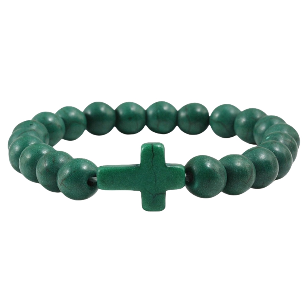 Colorful Turquoise Cross 8MM Stone Beads Stretch Bracelets for Women Men