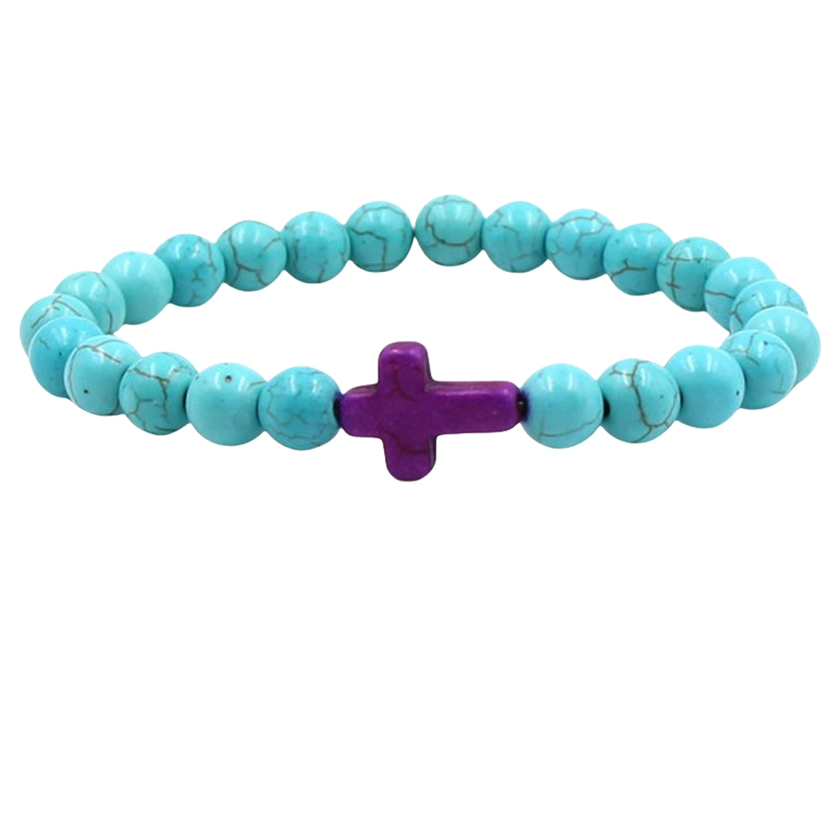 Multi Color Cross Turquoise Stone 8MM Beads Stretch Bracelets