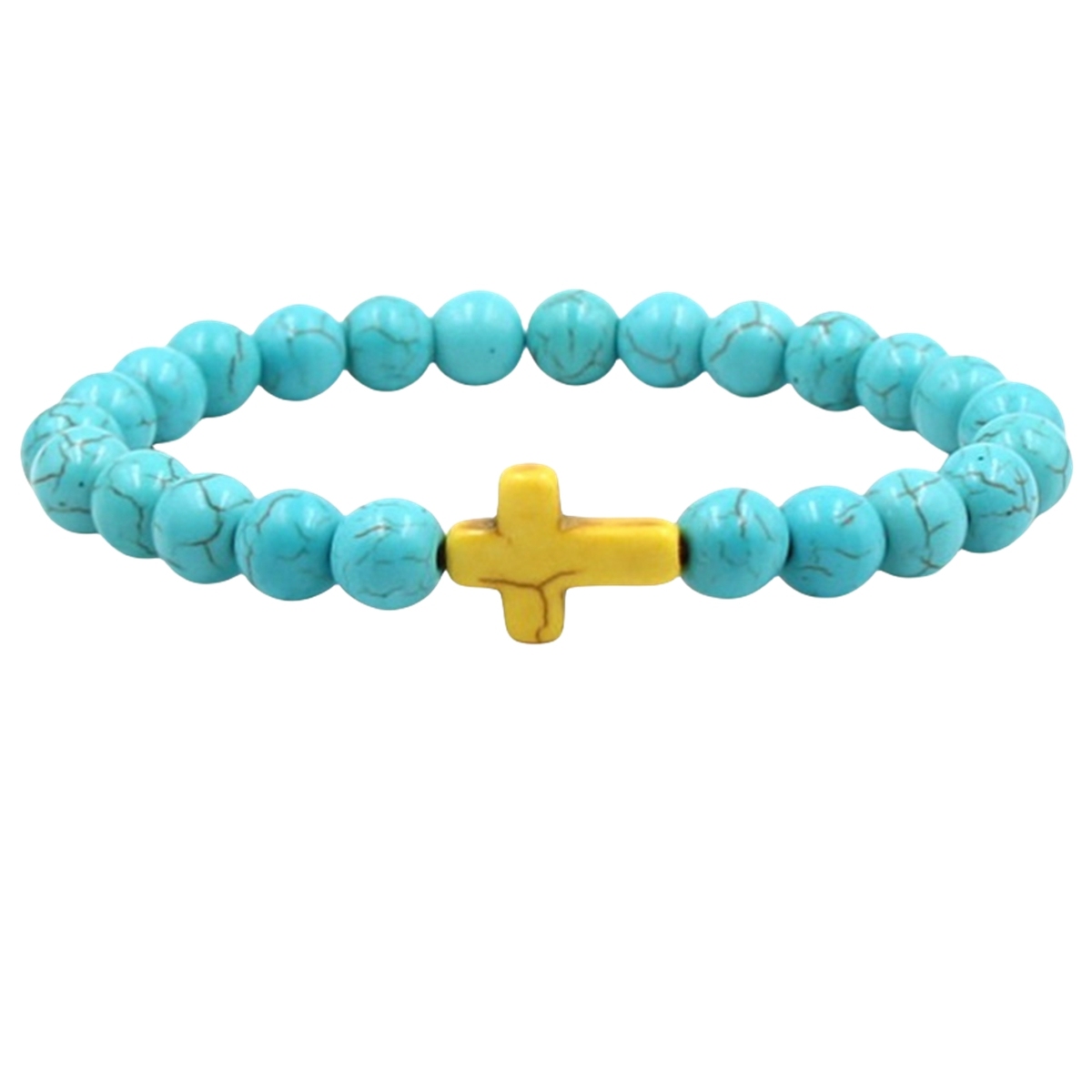 Multi Color Cross Turquoise Stone 8MM Beads Stretch Bracelets for women men