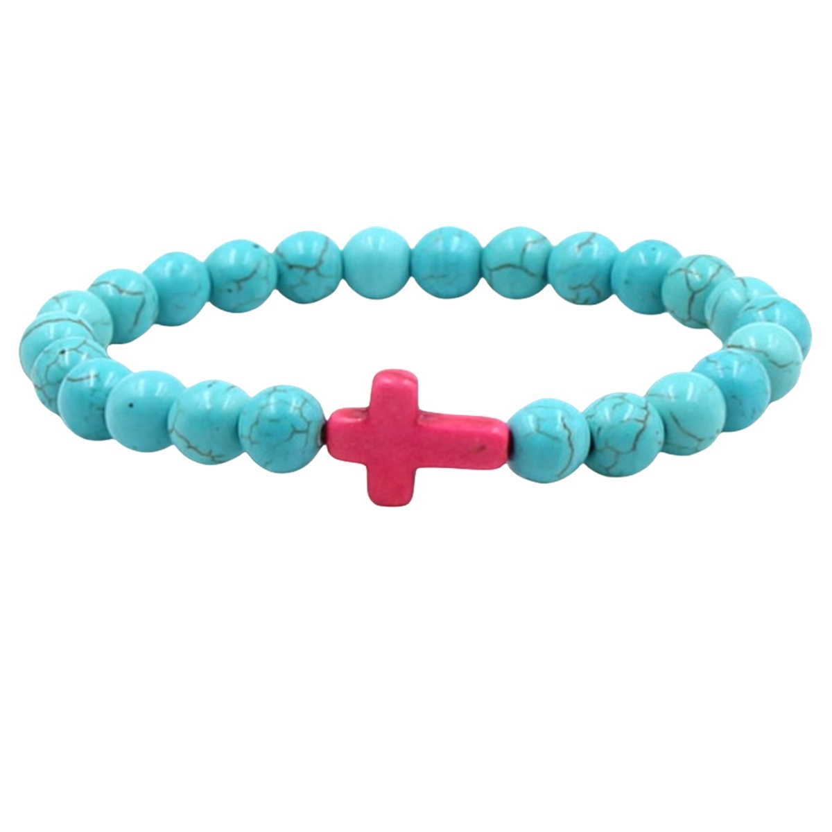Multi Color Cross Turquoise Stone 8MM Beads Stretch Bracelets