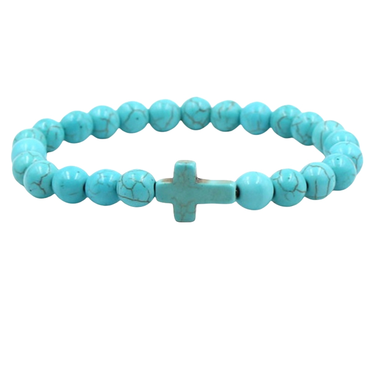 Multi Color Cross Turquoise Stone 8MM Beads Stretch Bracelets