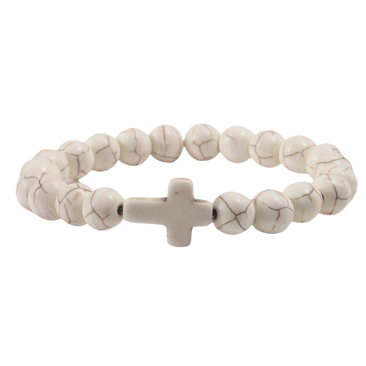 Colorful Turquoise Cross 8MM Stone Beads Stretch Bracelets for Women Men