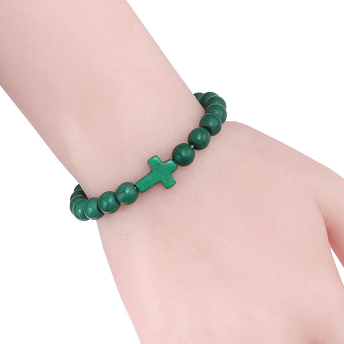 Colorful Turquoise Cross 8MM Stone Beads Stretch Bracelets for Women Men