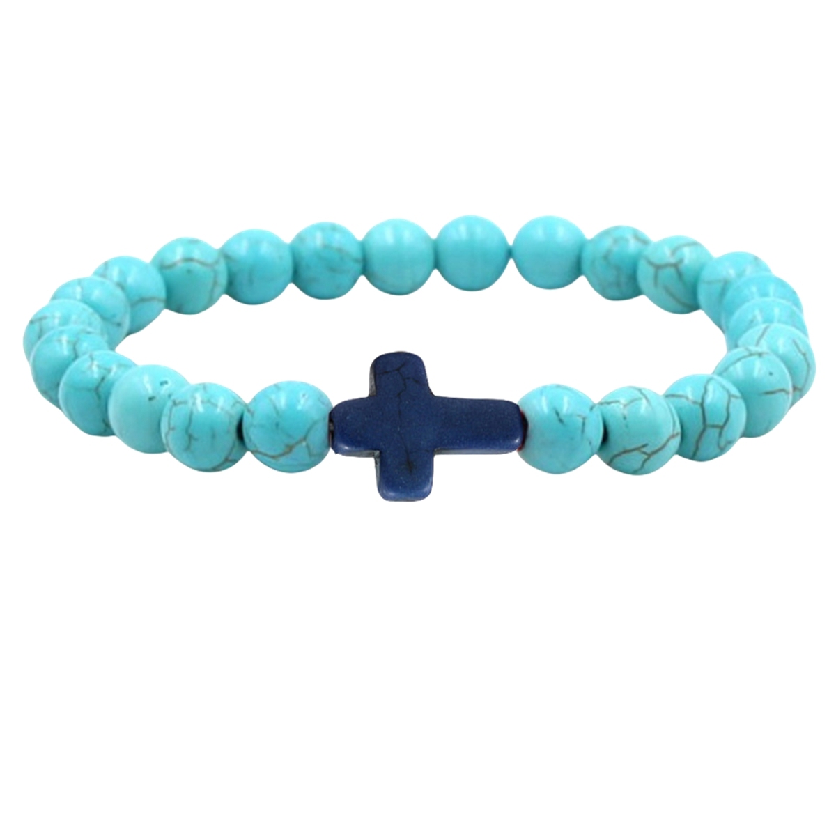Multi Color Cross Turquoise Stone 8MM Beads Stretch Bracelets