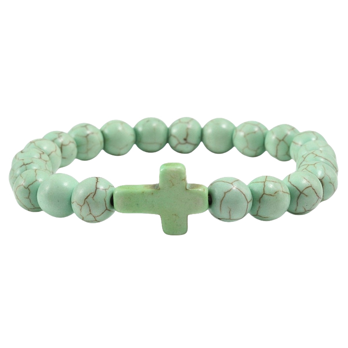 Colorful Turquoise Cross 8MM Stone Beads Stretch Bracelets for Women Men