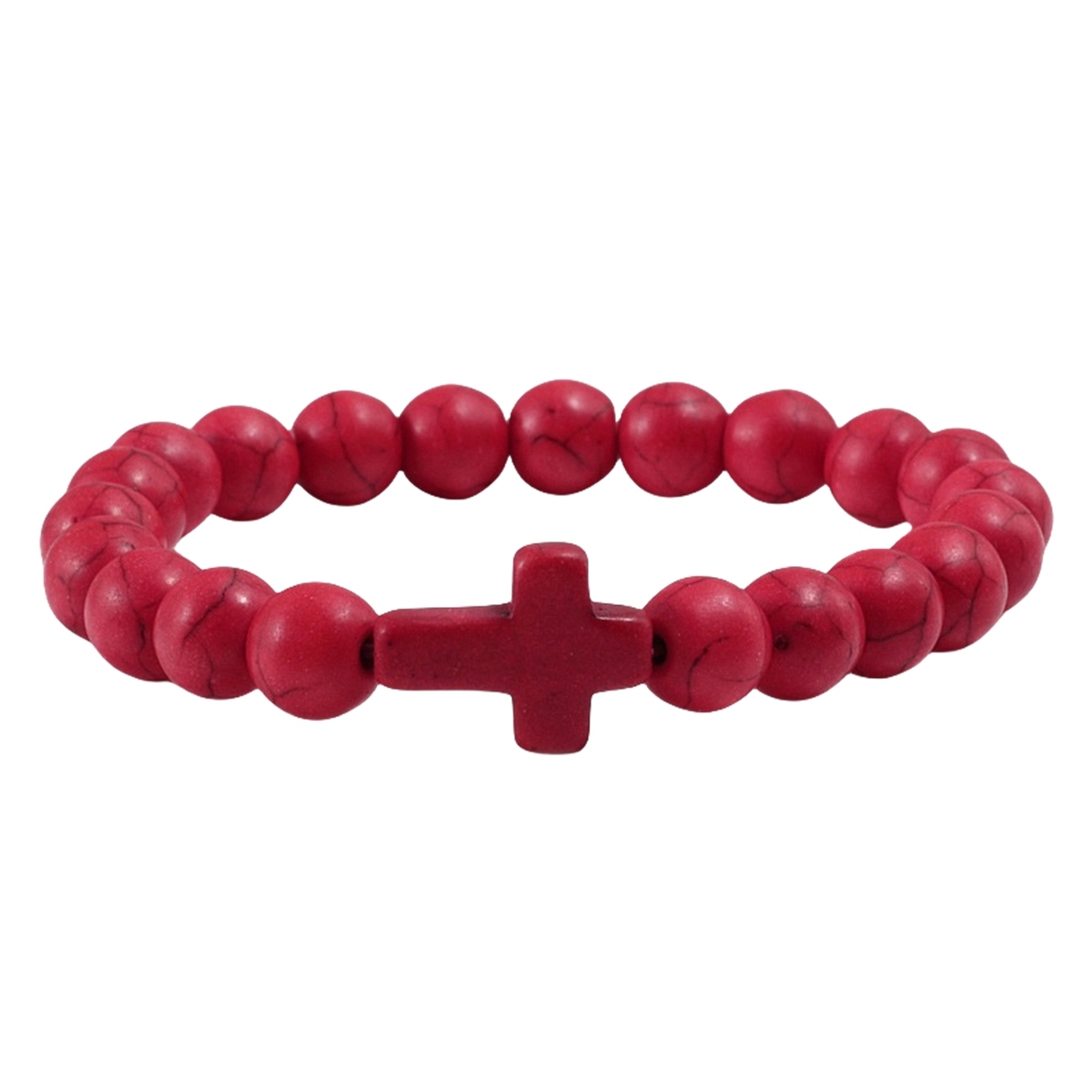 Colorful Turquoise Cross 8MM Stone Beads Stretch Bracelets for Women Men