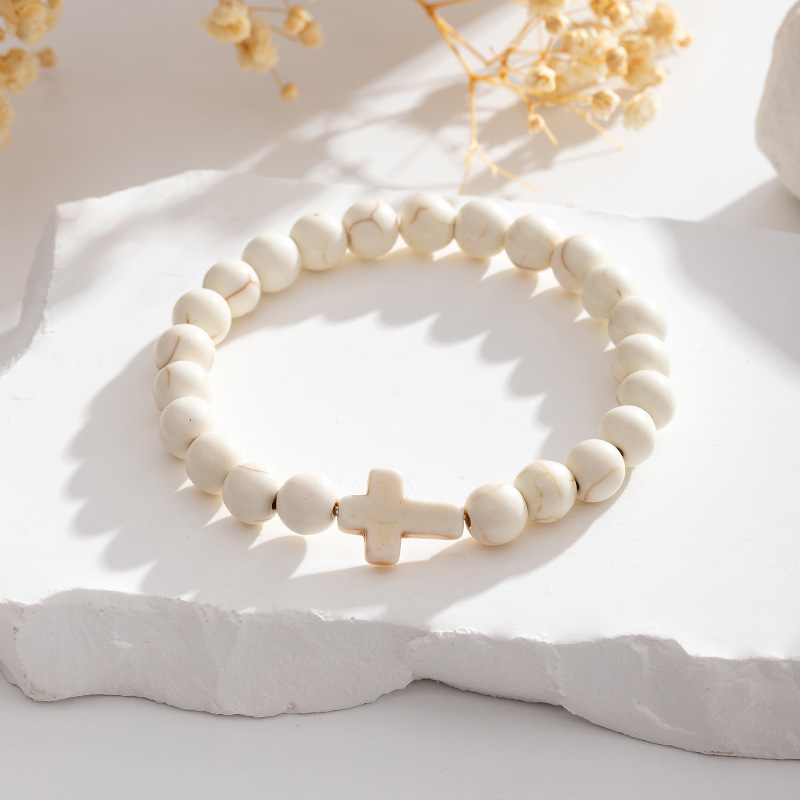 Colorful Turquoise Cross 8MM Stone Beads Stretch Bracelets for Women Men
