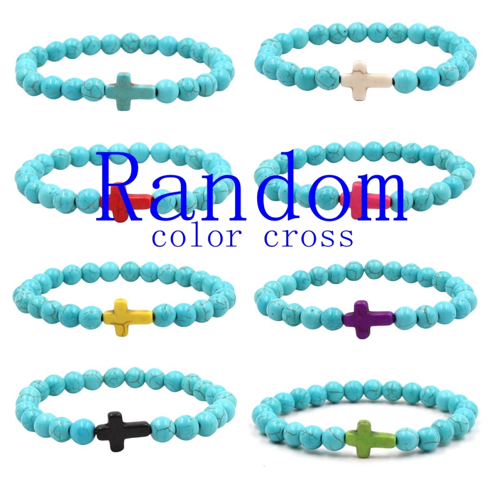 Multi Color Cross Turquoise Stone 8MM Beads Stretch Bracelets for women men