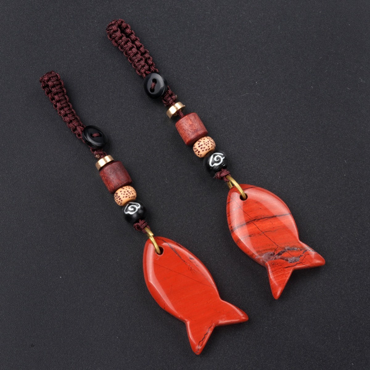 Gemstone Fish Pendant Woven Keychain