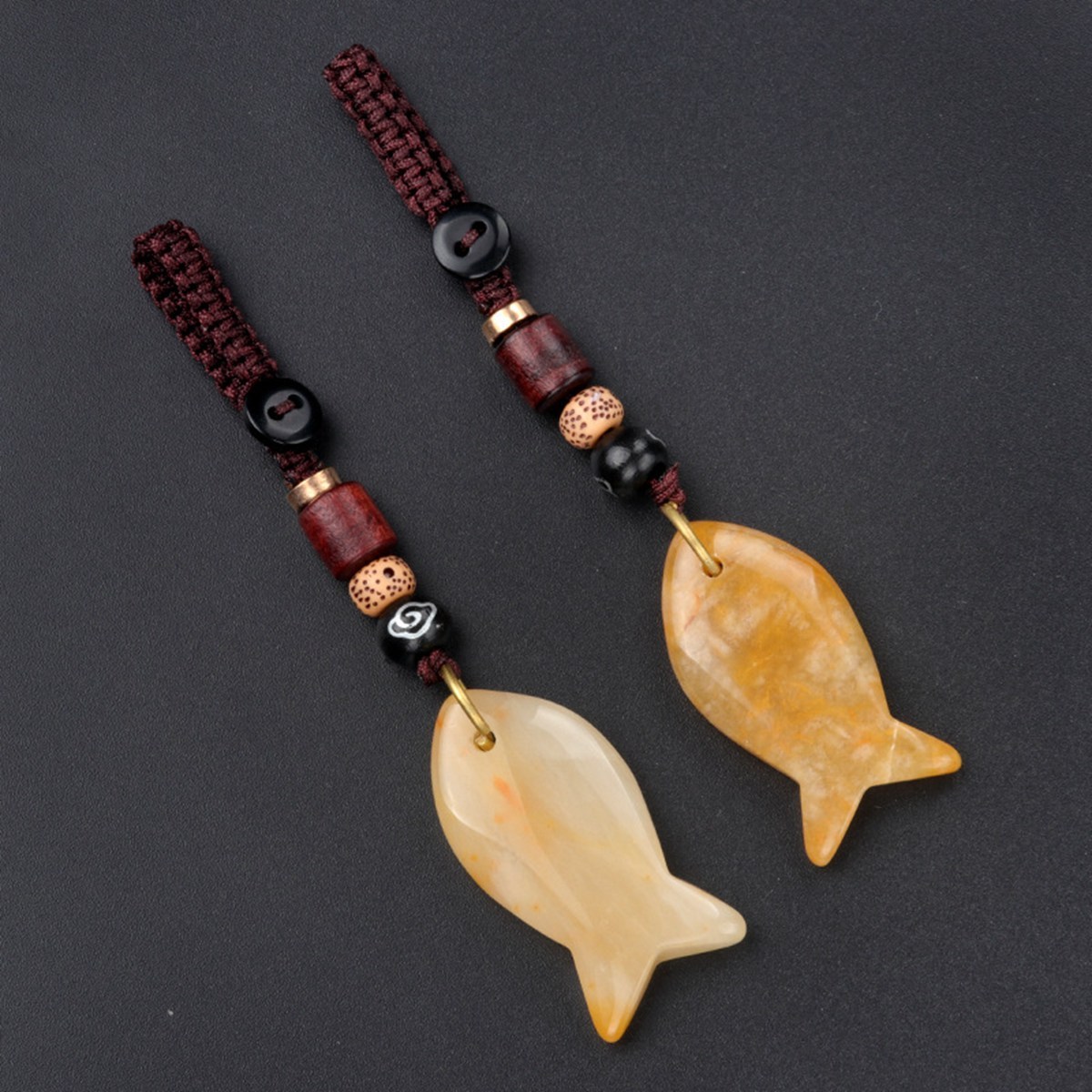 Gemstone Fish Pendant Woven Keychain