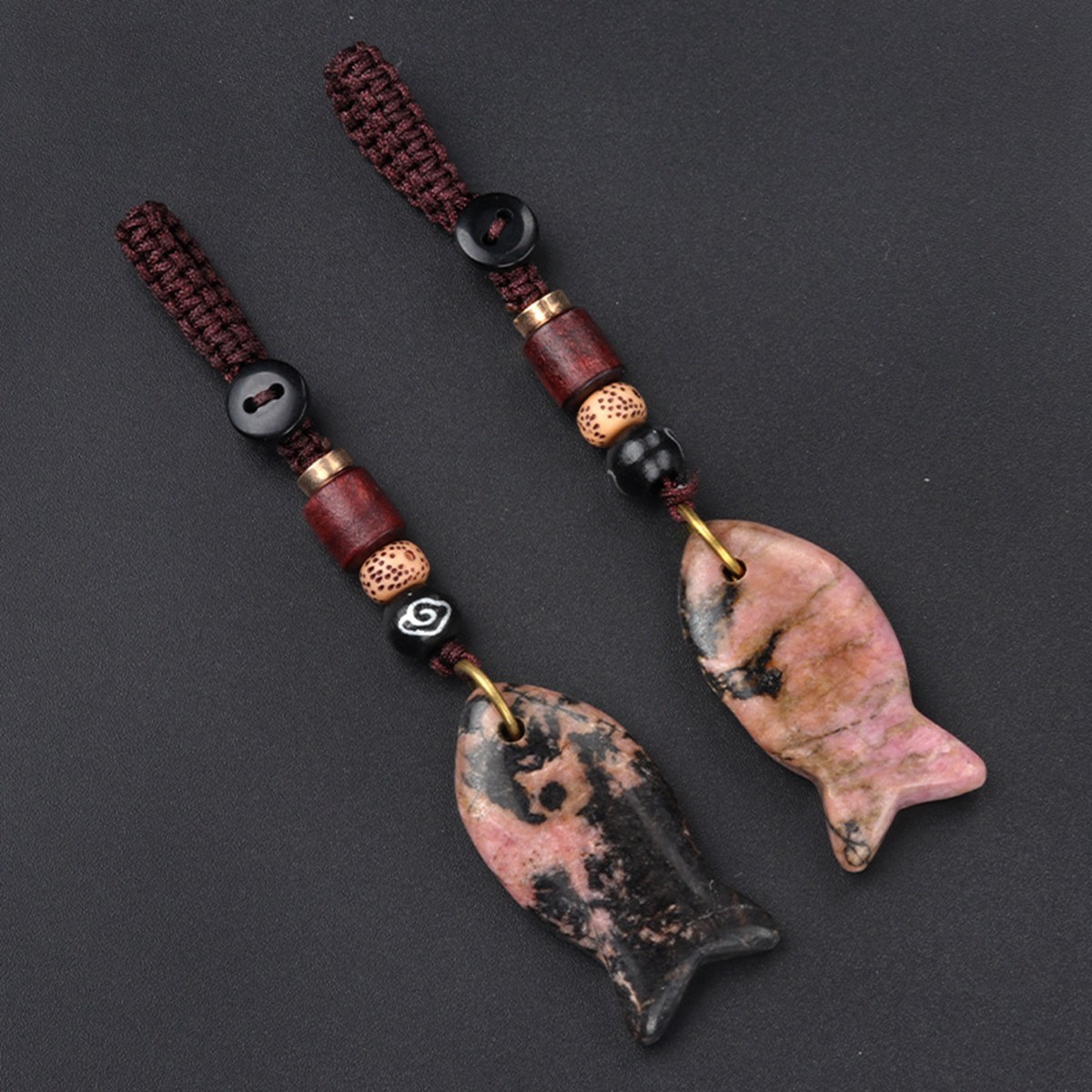 Gemstone Fish Pendant Woven Keychain