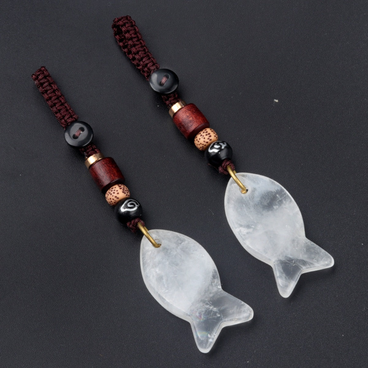 Gemstone Fish Pendant Woven Keychain