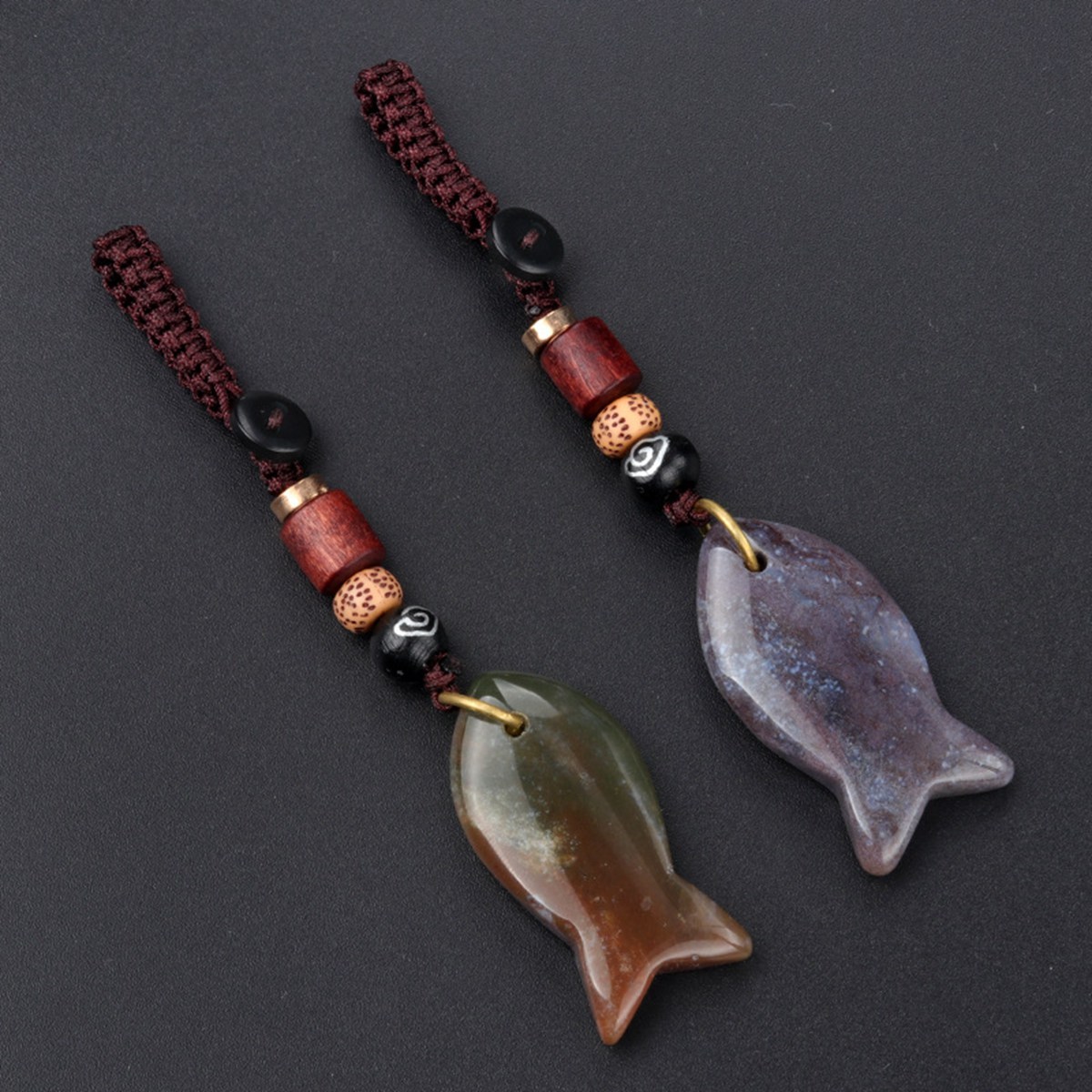 Gemstone Fish Pendant Woven Keychain