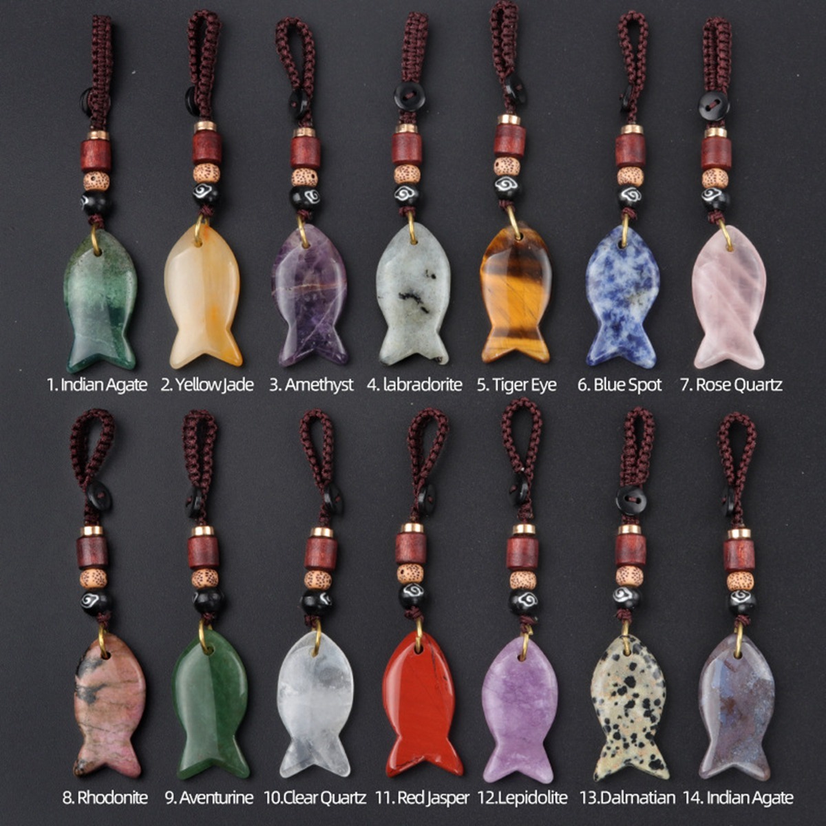 Gemstone Fish Pendant Woven Keychain