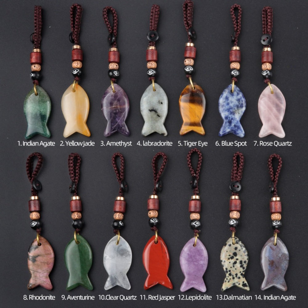 Gemstone Fish Pendant Woven Keychain