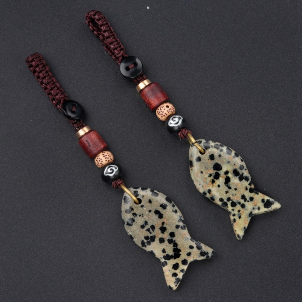Gemstone Fish Pendant Woven Keychain