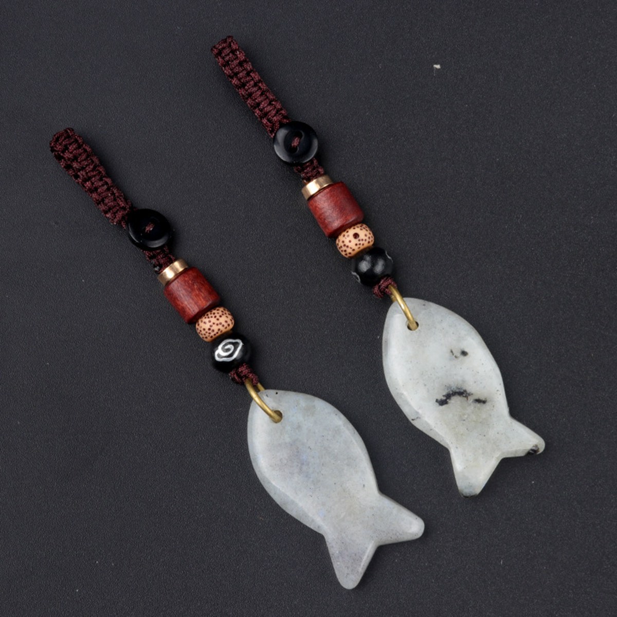 Gemstone Fish Pendant Woven Keychain