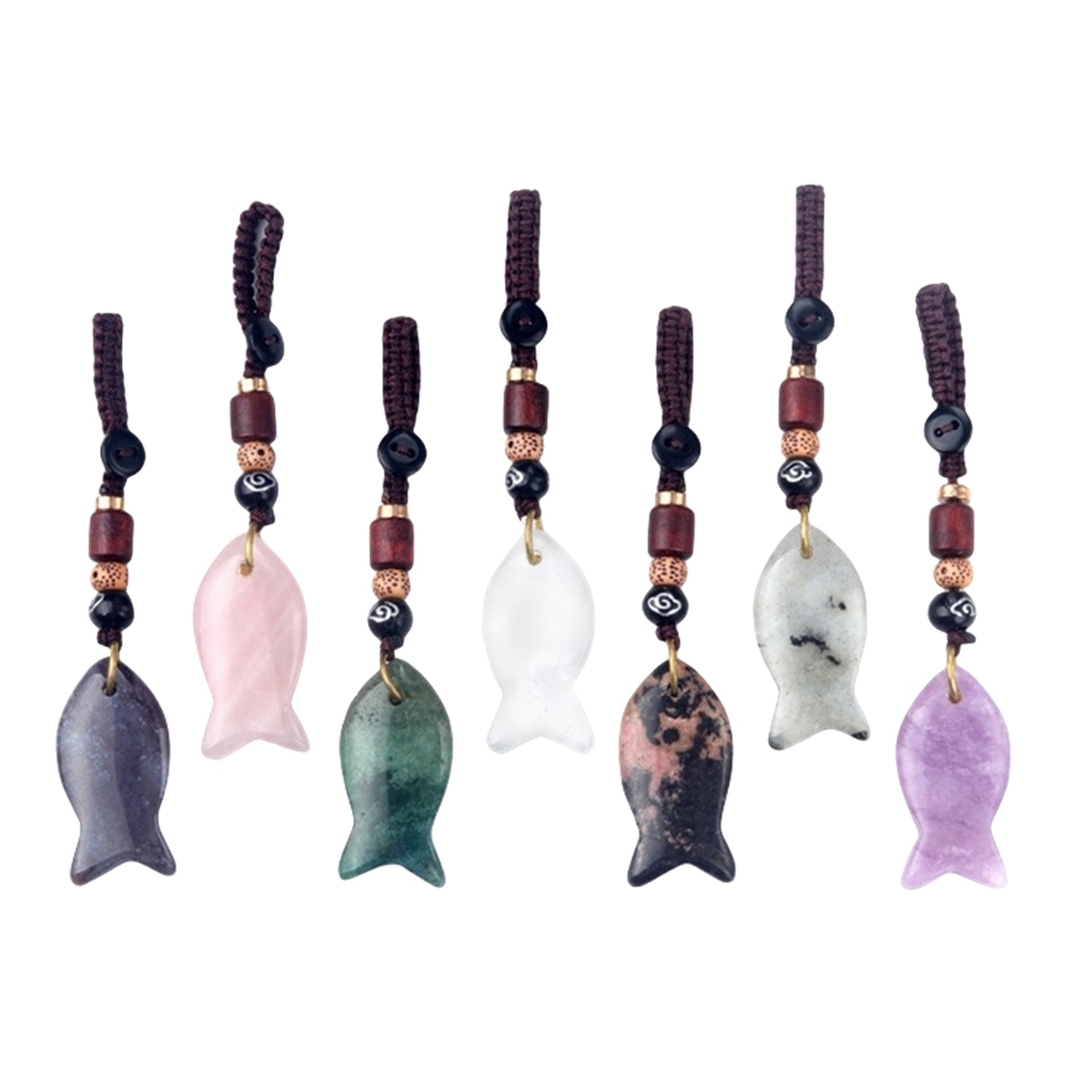 Gemstone Fish Pendant Woven Keychain