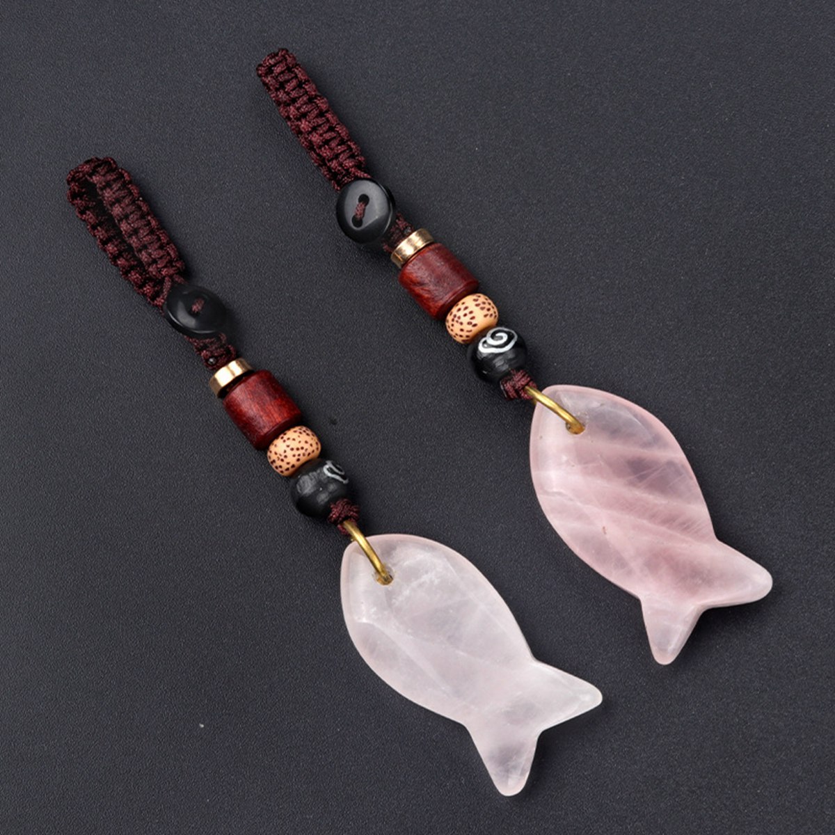 Gemstone Fish Pendant Woven Keychain
