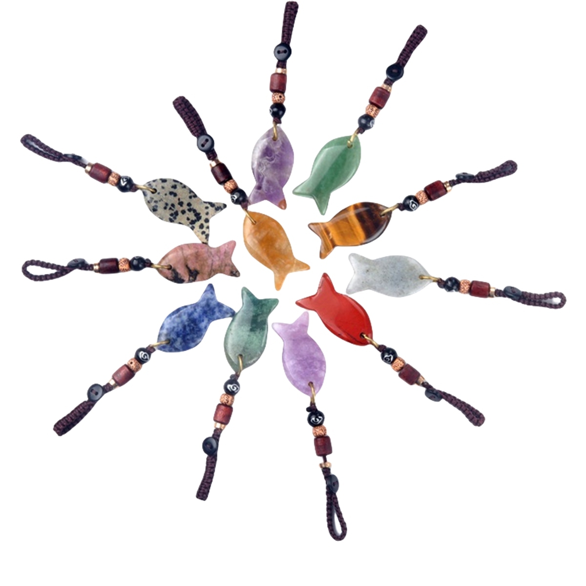 Gemstone Fish Pendant Woven Keychain