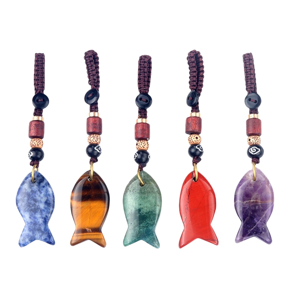 Gemstone Fish Pendant Woven Keychain