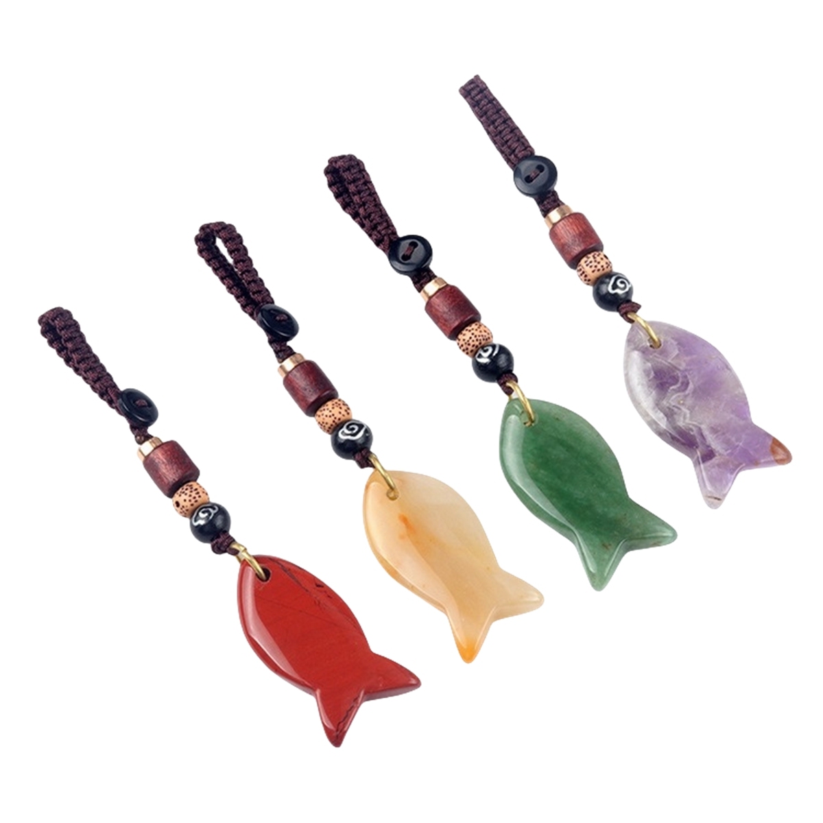 Gemstone Fish Pendant Woven Keychain
